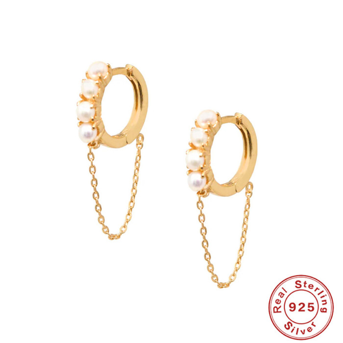 S925 Sterling Silver Geometric Diamond-Encrusted Devil's Eye Hoop Earrings European and American Hot Selling INS Temperament Classic Pearl Earrings