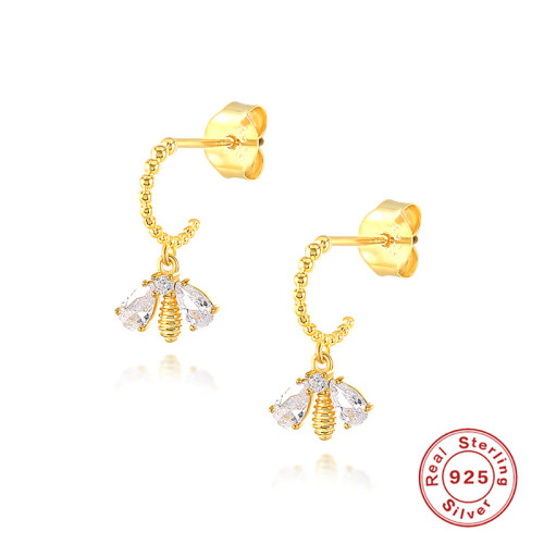 S925 Sterling Silver INS Style Insect Bee Ear Cuff Earrings European and American Hot Selling Creative Style Personalized Diamond-Studded Hoop Earrings