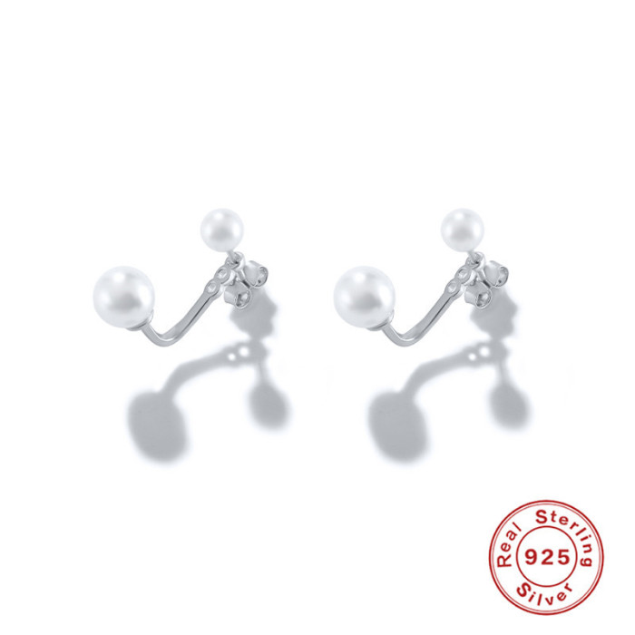S925 Sterling Silver Adjustable Earrings with Design Sense Imitation Pearl Earrings Dongdaemun Socialite Minimalist INS Style Earrings