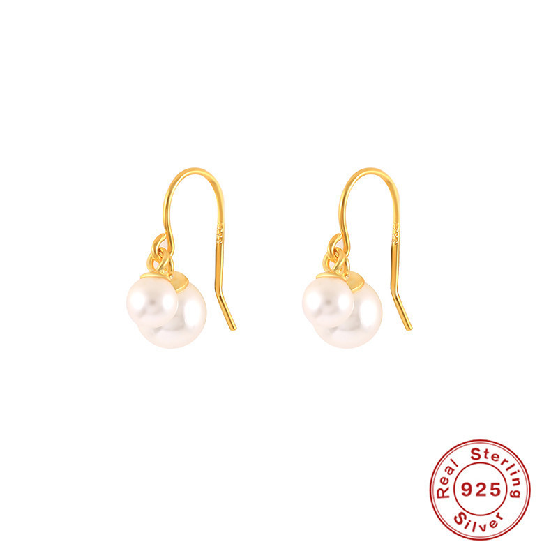 S925 Sterling Silver Large and Small Pearl Earrings Hoop Earrings Hook Earrings Cross-Border Exclusive for Amazon Hot-Selling Earrings Accessories