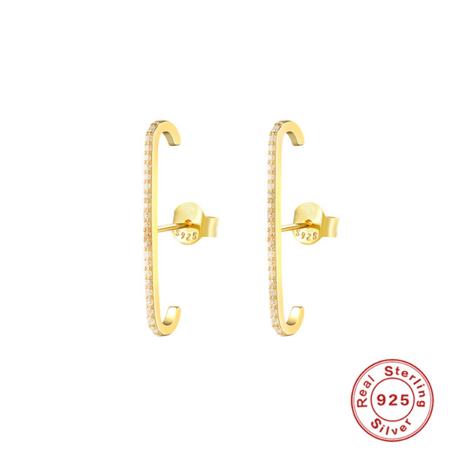 S925 Sterling Silver Earrings Single Row Inlaid with Diamonds Trendy Earrings Jewelry European and American Hot Selling Japanese and Korean INS Style Elegant Personality Earrings