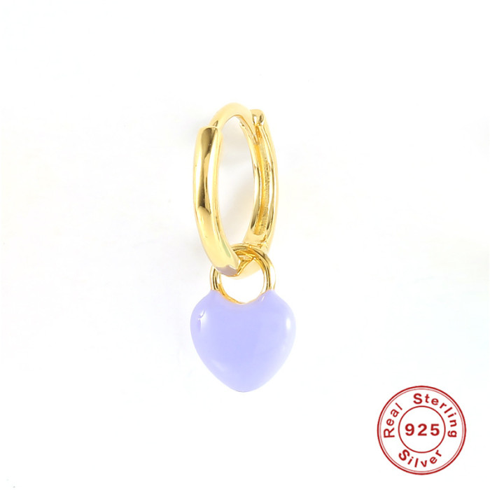 S925 Sterling Silver Single Heart Oil Drop Hoop Earrings European and American Light Luxury Trendy Fashion INS Stud Earrings