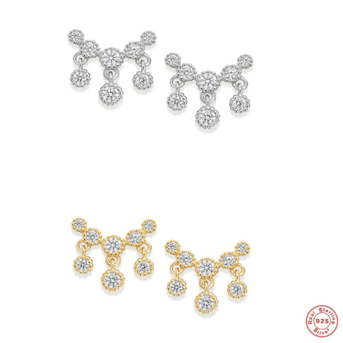 S925 Sterling Silver Personality Inlaid Diamond Creative Tassel Earrings Stud Earrings Earrings European and American Hot Selling Trendy Minimalist Style Earrings for Women