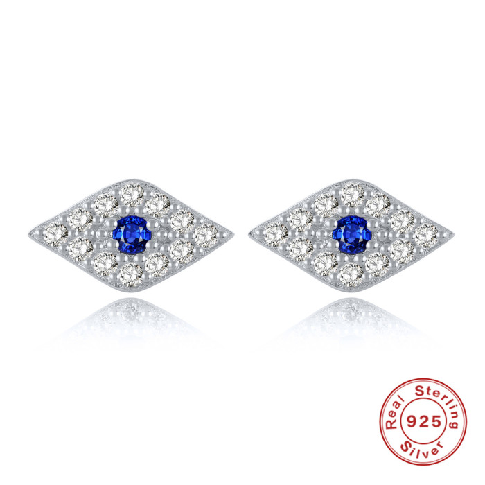 S925 Sterling Silver Devil's Eye Earrings Trendy Personality Temperament Versatile Earrings Eye Stone-Studded Ear J...