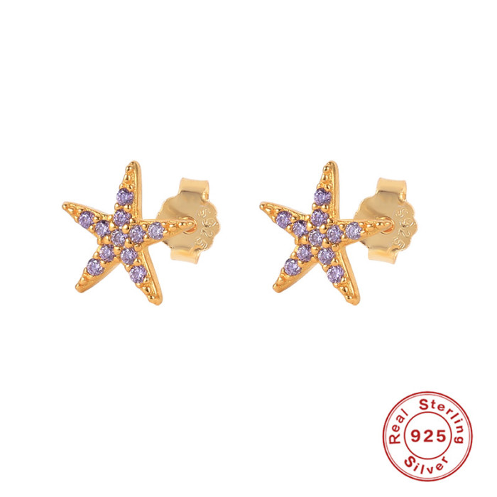 S925 Sterling Silver Stone-Inlaid Niche Design Pentagram Earrings Trendy Simple INS Minimalist Style Earrings