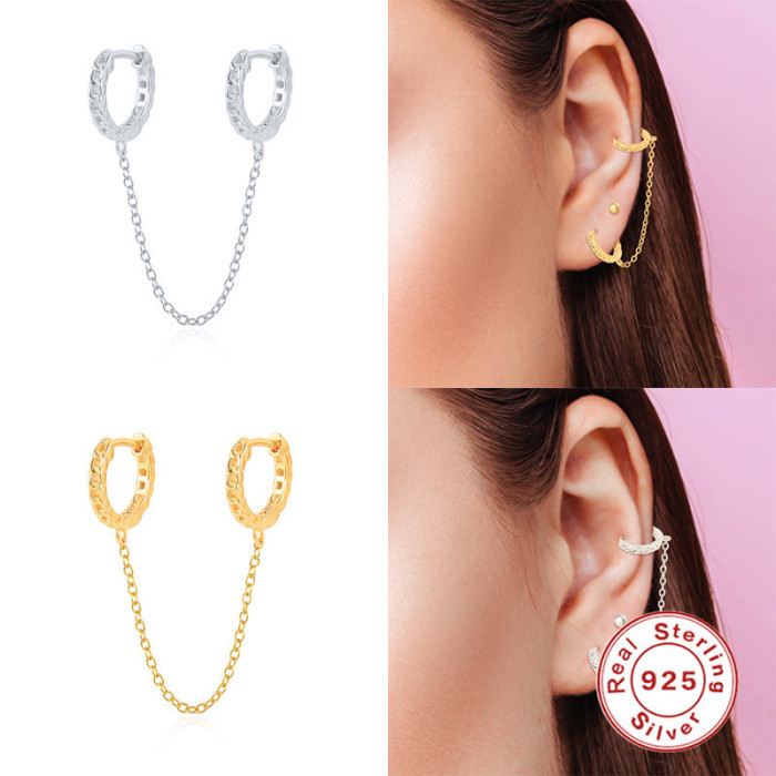S925 Sterling Silver Single Round Hollow Tassel Chain Earrings Hot-Selling Fashion Trend INS Earrings Jewelry