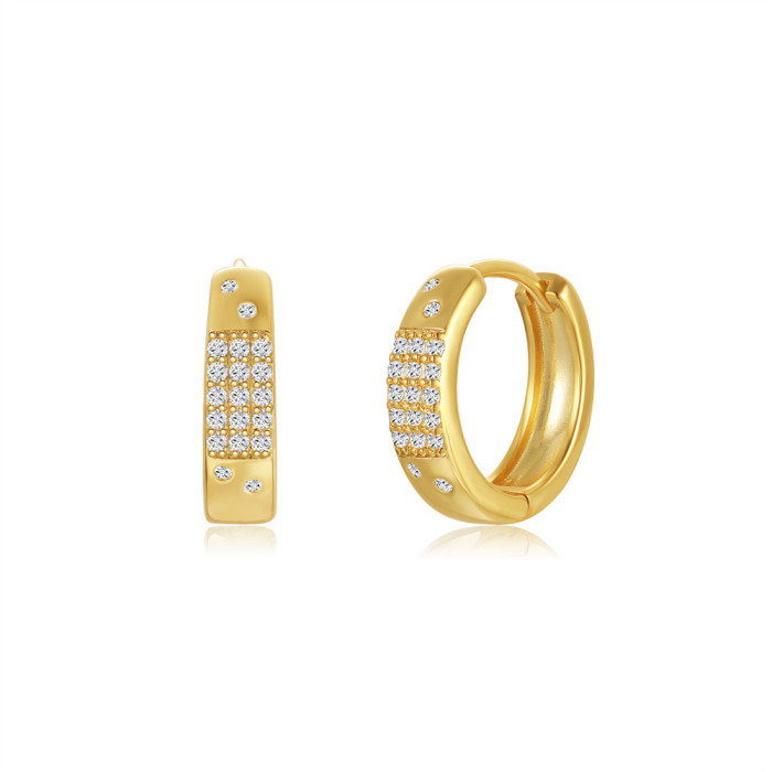 New Brass Stone-Inlaid Hoop Earrings Hot-Selling Personality INS Minimalist Exaggerated Earrings Jewelry