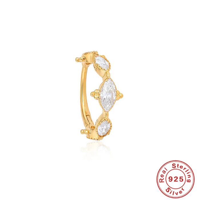 S925 Sterling Silver INS Geometric Horse Eye Inlaid Diamond Versatile Soft Bone Earrings Hoop European and American Cross-Border Hot-Selling Creative Ear Jewelry