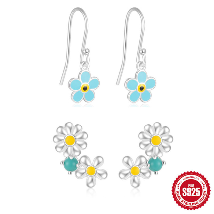S925 Sterling Silver Oil Drop Versatile Turquoise Petal Earrings Ear Studs Ear Jewelry Japanese and Korean INS Style Niche Design Sense Ear Hooks