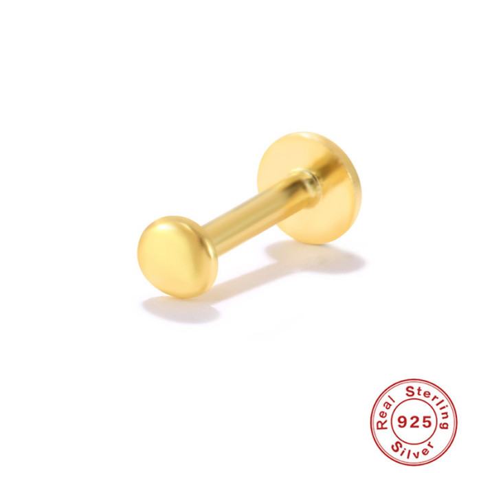 S925 Sterling Silver Smooth Round Body Piercing Nose Ring Earrings Korean and Japanese Style INS Flat Head Threaded Piercing Jewelry