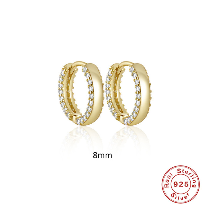 S925 Sterling Silver Classic Double Row Stone-Studded Hoop Earrings, Hot-Selling Elegant INS Style Earrings