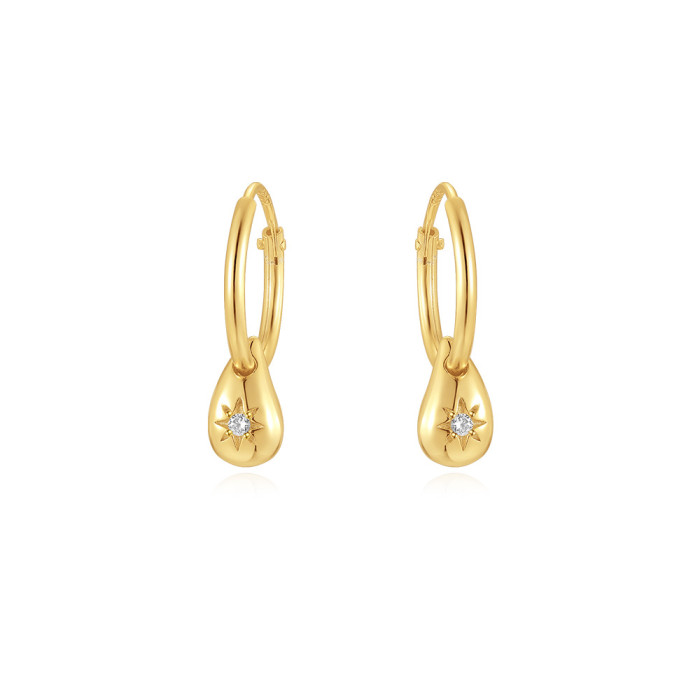 S925 Sterling Silver Inlaid Diamond Eight-Pointed Star Pendant Hoop Earrings European and American Hot Selling INS Minimalist Style Versatile Earrings