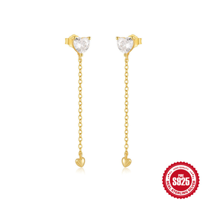 925 Sterling Silver Exquisite Heart Tassel Zircon Earrings European and American Cross-Border Hot Selling Ins Style Butterfly Fashion Earrings Jewelry