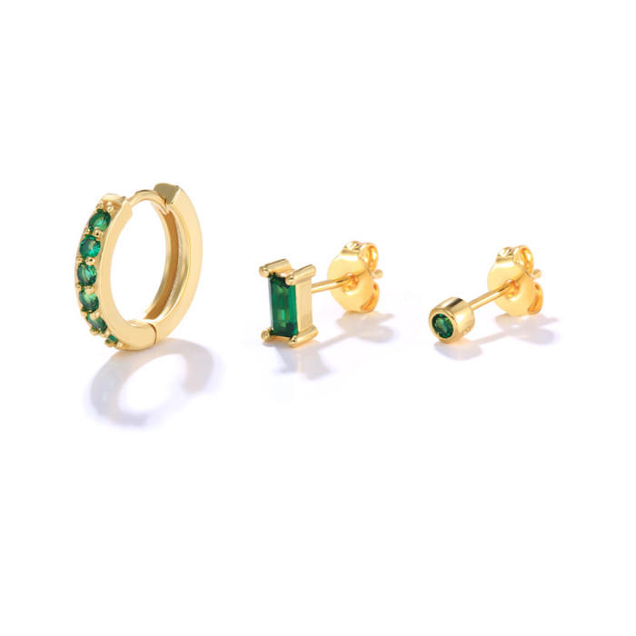 European and American Trendy INS Style Earrings Set Hot Selling on AliExpress Inlaid Brass Layered Women's Jewelry
