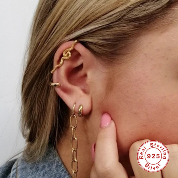 S925 Sterling Silver Fun Snake Soft Bone Stick Ear Cuff No Piercing Ear Clip European and American Fashion Street INS Personality Earrings for Women