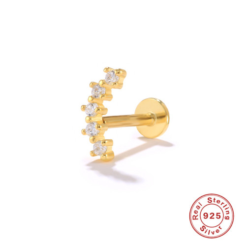 S925 Sterling Silver INS Single Row Diamond-Studded Threaded Piercing Earrings European and American Hot-Selling Flat Head Threaded Piercing Cartilage Stud Earrings