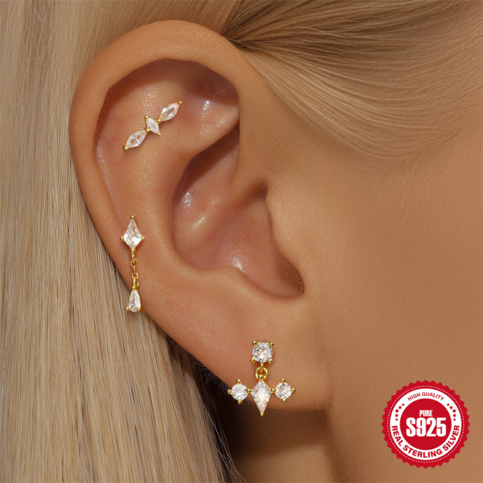 S925 Sterling Silver Opal Inlaid Diamond Round Bead Threaded Piercing Ear Bone Stud European and American Hot-Selling High-End Horse Eye Opal Earrings