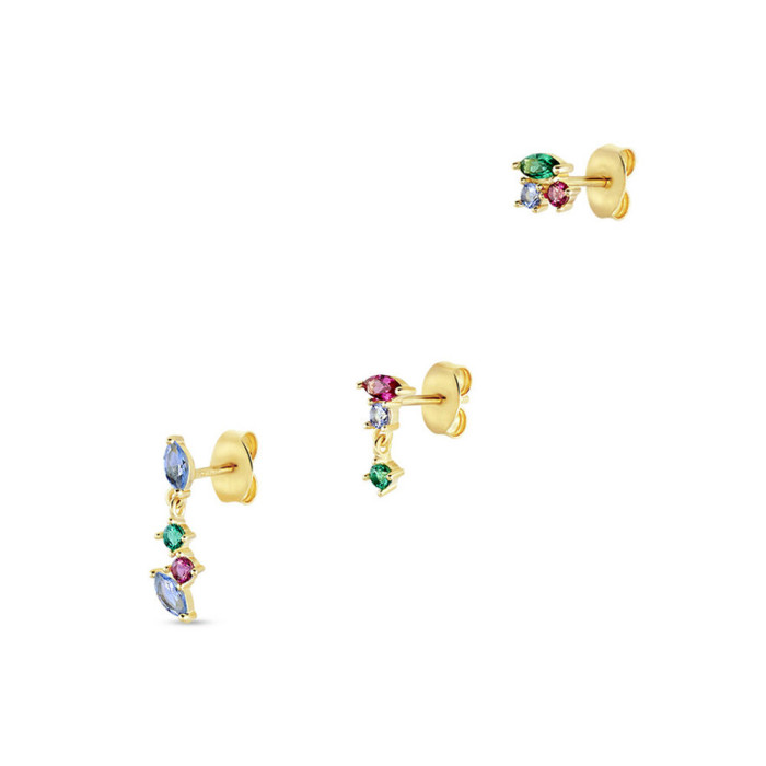 S925 Sterling Silver Earrings Personality Colorful Inlaid Diamond Stud Earrings Set European and American Fashion Simple Ins Style Stud Earrings Three-Piece Set