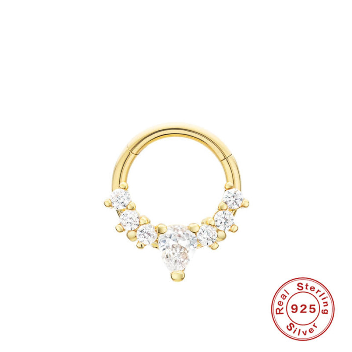 S925 Sterling Silver Diamond-Studded Cartilage Piercing Hoop Earrings Korean and Japanese Style Elegant Personality 18K Gold Plated Light Luxury Piercing Jewelry