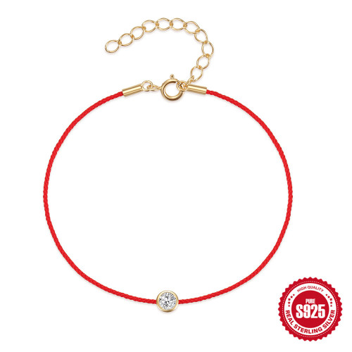 S925 Sterling Silver Single Diamond Inlaid Red Rope Women's Bracelet Internet Celebrity Hot Sale TikTok Same Style Good Luck Hand Jewelry Bracelet Accessories