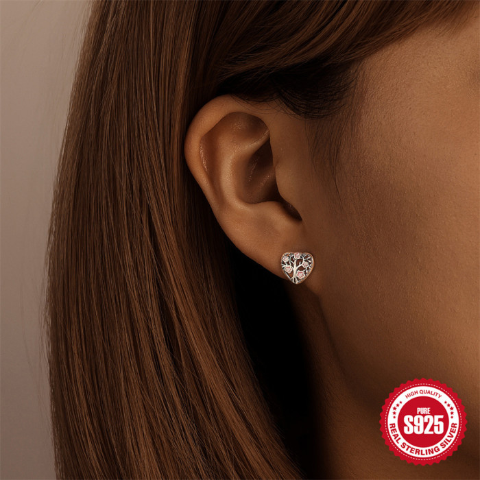 S925 Sterling Silver Heart Five-Pointed Star Butterfly Inlaid Diamond Moonstone Earrings European and American Fashion Retro Footprint Ear Jewelry