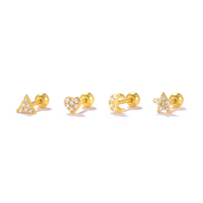 S925 Sterling Silver Geometric Rhombus Inlaid Spiral Piercing Stud Earrings European and American Hot Selling Combination Body Piercing Jewelry