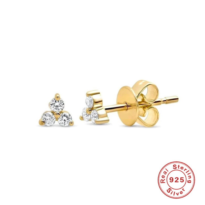 S925 Sterling Silver Geometric Lucky Clover Stone-Inlaid Light Luxury Earrings Bestselling Personality Simple Layer...