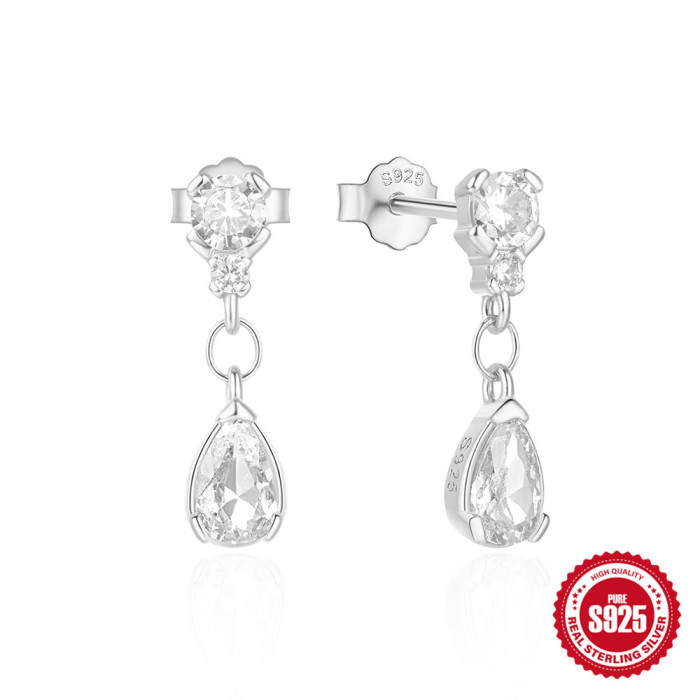 925 Sterling Silver Elegant Luxury Stone Water Drop Stud Earrings Style Personality Elegant Exquisite Earrings Jewelry