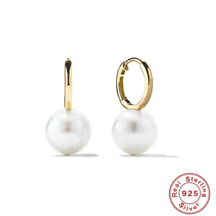 S925 Sterling Silver Vintage Pearl Hoop Earrings Trendy Hot-Selling Light Luxury Elegant Niche High-End Earrings for Women