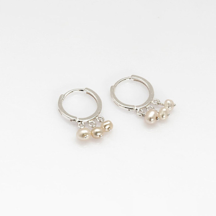 European and American Cross-Border Hot-Selling Item Simple Versatile S925 Sterling Silver New Fashionable Pearl Pendant Hoop Earrings