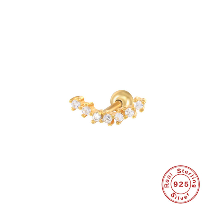 S925 Sterling Silver Single Row Diamond-Studded Body Piercing Threaded Ear Bone Stud European and American Hot Selling INS Style Piercing Ear Jewelry Ear Stud