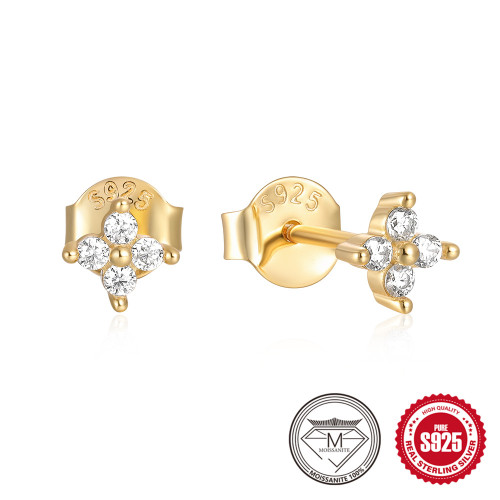 S925 Sterling Silver Earrings European and American Fashion Simple Ins Style Floral Moissanite Inlaid Diamond Earrings Ear Jewelry Internet Celebrity In Stock