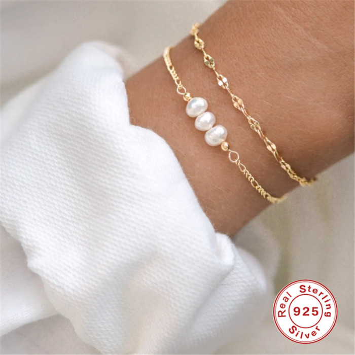 S925 Sterling Silver Design Sense Imitation Pearl Bracelet Japanese and Korean Style Elegant Internet Celebrity Hot-S...