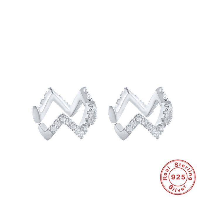 S925 Sterling Silver Wave Ear Cuff Hoop European and American Hot Selling INS Style Simple Diamond-Studded Ear Care Non-Pierced Women's Ear Clip
