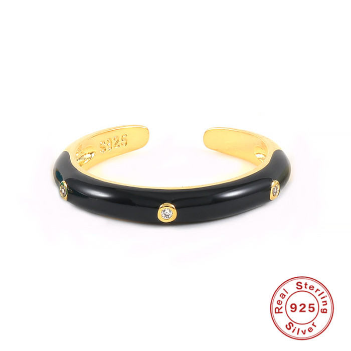 S925 Sterling Silver Round Stone-Inlaid Oil Drop Ring Hot Selling Light Luxury Fashion Simple Versatile Open Ring