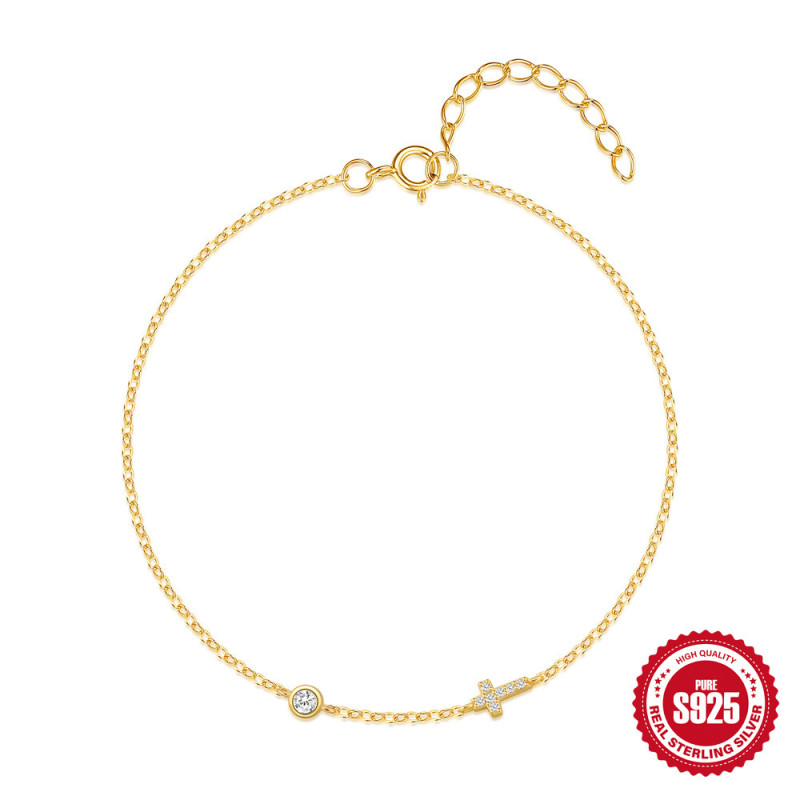 S925 Sterling Silver Cross Inlaid with Diamonds Classic Fashion Bracelet Korean Version Niche Hot-Selling Design INS Style Women's Jewelry