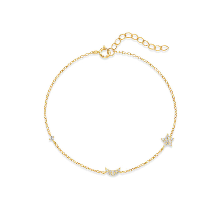 S925 Sterling Silver Five-Pointed Star Moon Inlaid Diamond Light Luxury Personality Bracelet European and American Hot-Selling Elegant Versatile Ins Hand Jewelry