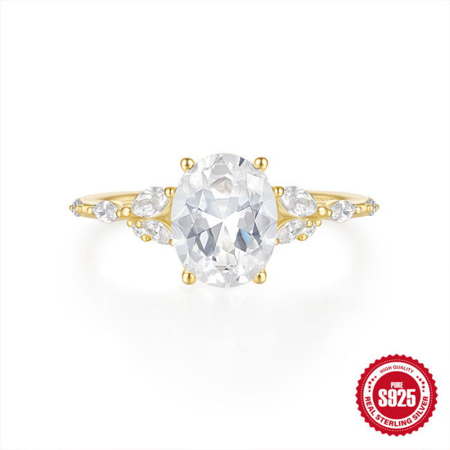 S925 Sterling Silver Egg-Shaped Diamond Ring European and American Fashion Hot Sale Ins Carat Super Flash Diamond Wedding Engagement Ring