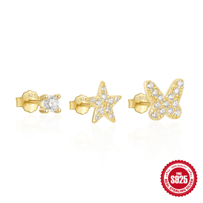 New 925 Sterling Silver Geometric Star Moon Diamond Set Earrings European and American Hot Selling Elegant Pearl Earrings Jewelry