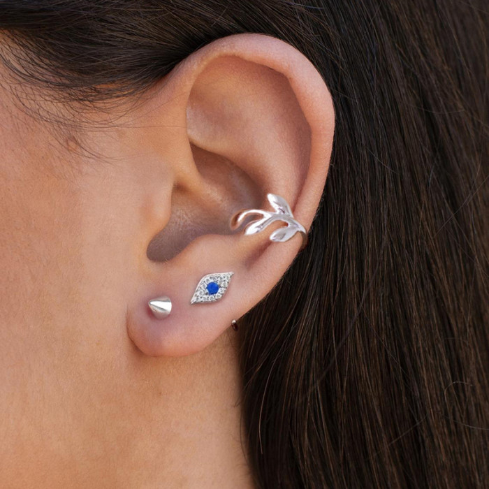 S925 Sterling Silver Devil's Eye Blue Eyes Earrings European and American Fashion Trendy Personality Versatile Ear Hooks Inlaid Diamond Ear Jewelry