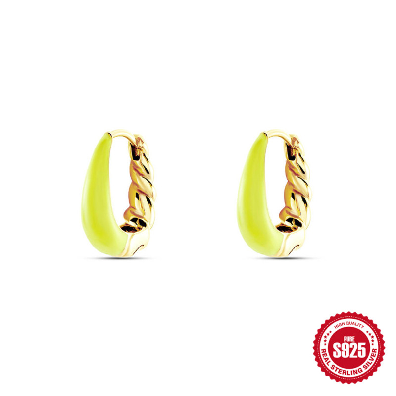 New S925 Sterling Silver Oil Drop U-Shaped Bagel Twist Hoop Earrings European and American Fashion Ins Sterling Silver Ear Jewelry