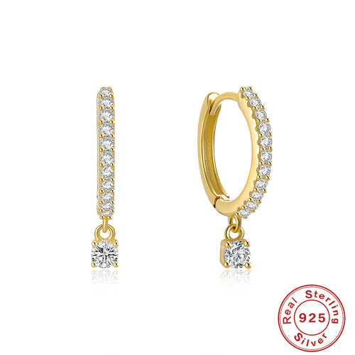 S925 Sterling Silver Hoop Four-Prong Diamond-Studded Earrings Ear Cuffs European and American Cross-Border Classic Hot-Selling Ins Style Earrings for Women