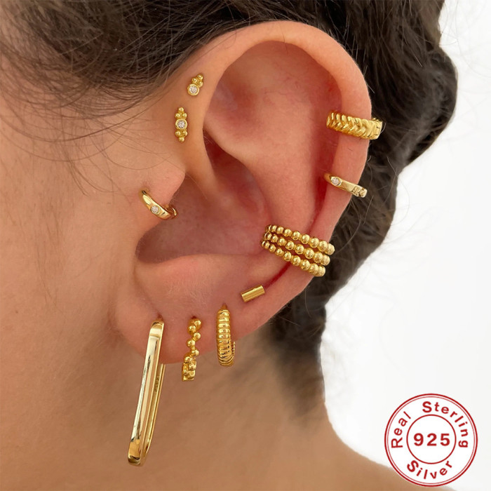 S925 Sterling Silver Irregular Line Classic Versatile Hoop Earrings Ear Clips Earrings European and American Hot Selling INS Minimalist Style Earrings