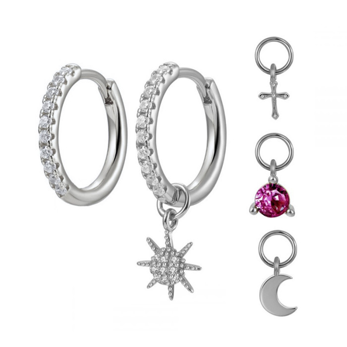 European and American Trendy INS Style Earrings Set Hot Selling on AliExpress Inlaid Brass Layered Women's Jewelry
