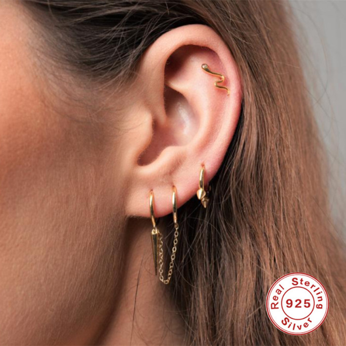 S925 Sterling Silver Single Mixed Chain Double Wear Pendant Hoop Earrings European and American Fashion Simple Personality INS Earrings