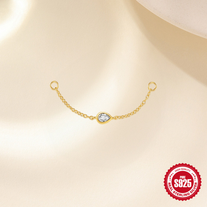 S925 Sterling Silver Versatile Sparkling Marquise Zircon Pendant Earrings for Women Long Chain Soft Cartilage Chain P...