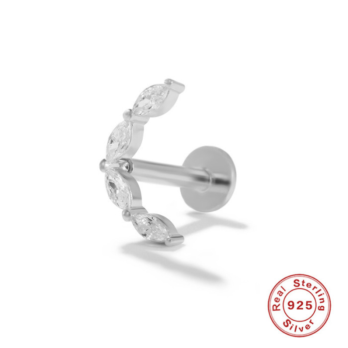 S925 Sterling Silver Horse Eye Diamond Stud Earrings Piercing Jewelry European and American Trendy Creative Flat Head Threaded Piercing Cartilage Stud Earrings