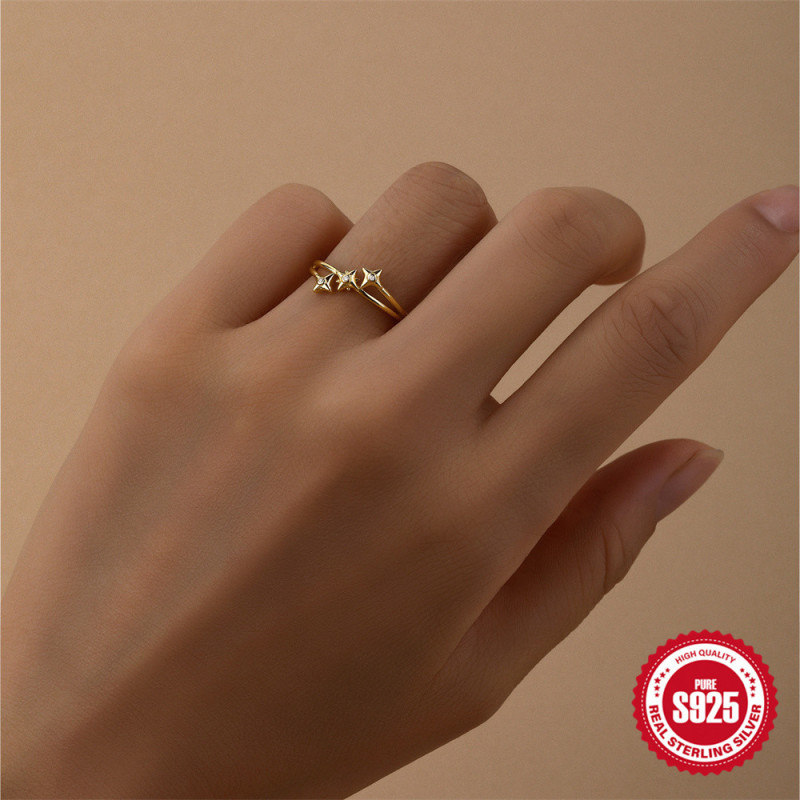 S925 Sterling Silver Inlaid Diamond Creative Star Index Finger Ring for Women Korean Version Niche Light Luxury Exquisite High-end Open Ring
