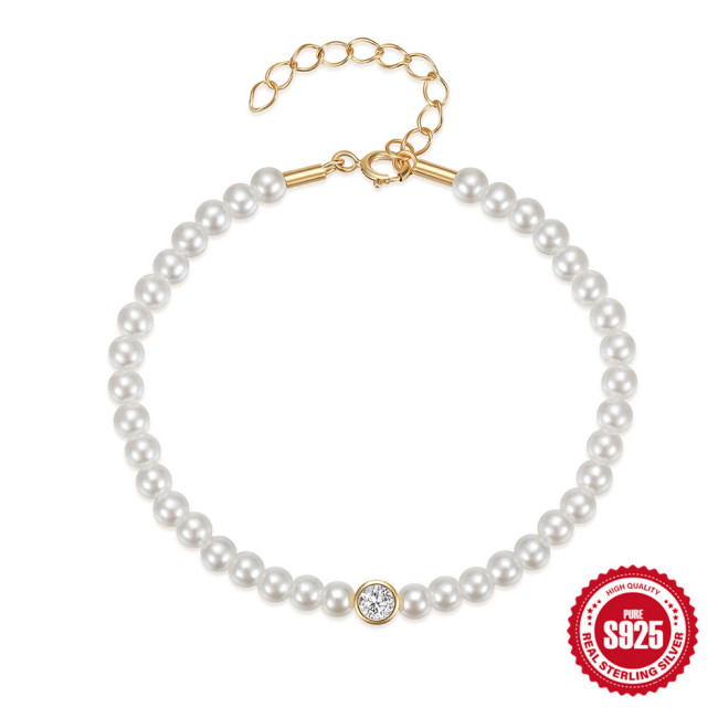 New 925 Sterling Silver Pearl Single Diamond Bracelet High-end Fashion Bracelet European and American Hot-selling Niche French-style Jewelry