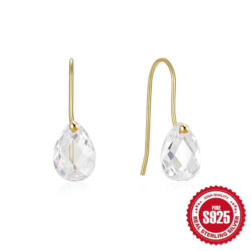 S925 Sterling Silver Minimalist Water Drop Single Diamond Versatile Fashion Ear Hook Earrings Korean and Japanese Style Elegant Niche High-end Accessories